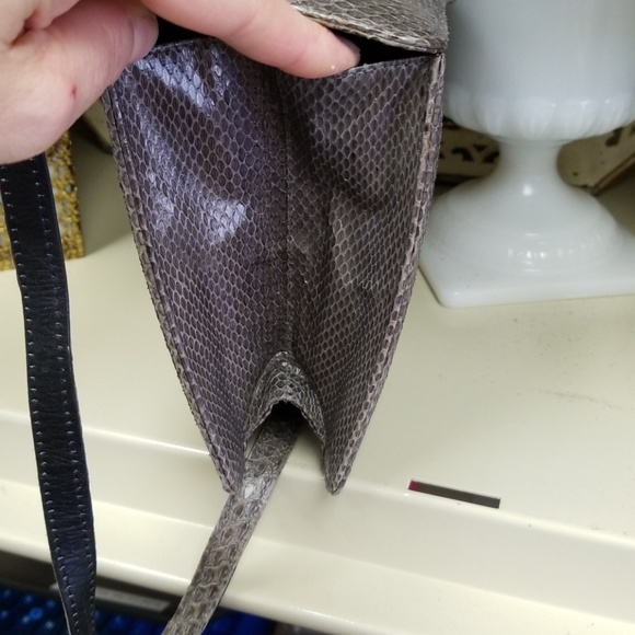 Gray python snakeskin shoulder bag vintage purse - Picture 3 of 8